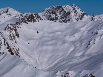 das gestrige Ziel, ganz rechts der Gipfel der Kreuzspitze